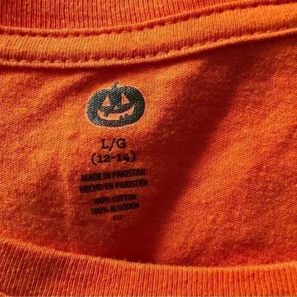 Halloween Orange Pullover Unisex T-Shirt Witch, Bats, Spider, Spider Web, Moon - Picture 3 of 11